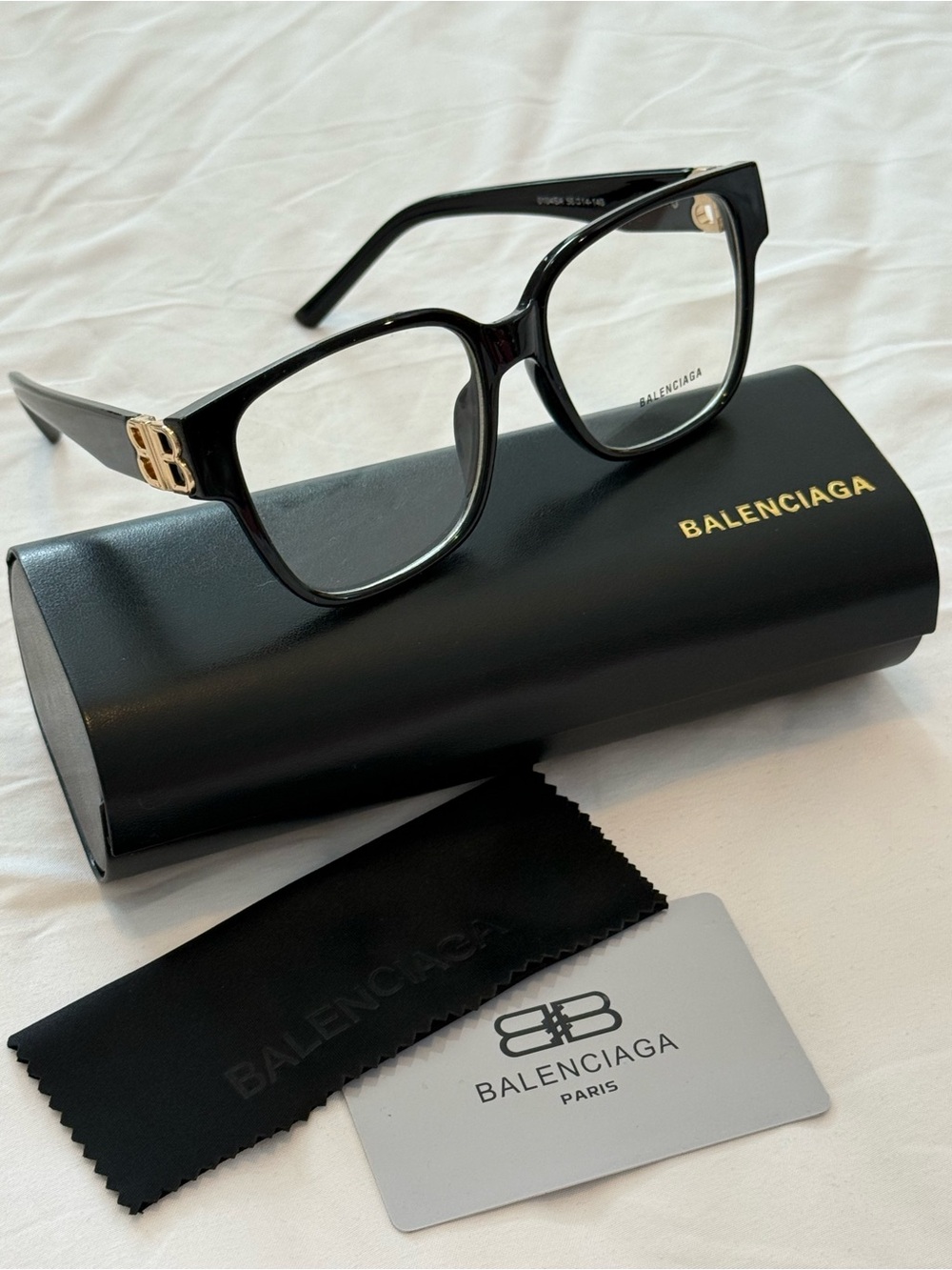 Balenciaga BB0104O 001 Black Square BB Logo Eyeglasses – New